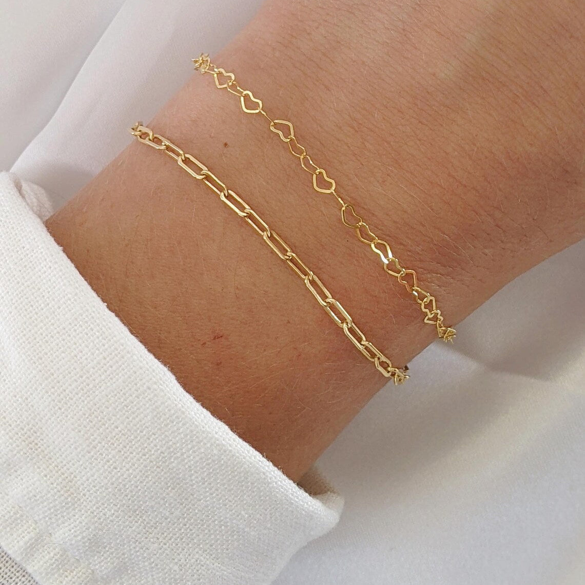 Dainty Gold Filled Heart Chain Bracelet – Minimalist, Made to Order, Custom Length